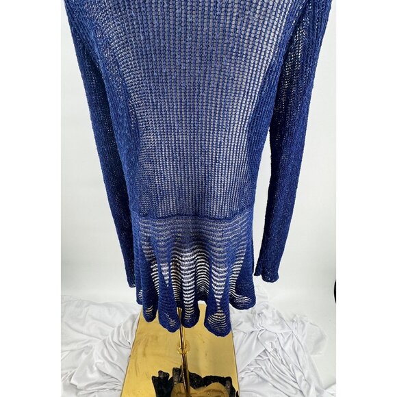 Eileen Fisher Open Knit Cardigan Sweater Blue Long Sleeve Lightweight L Large - Picture 6 of 9